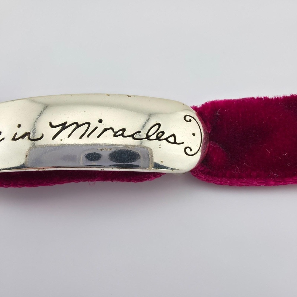 BRIGHTON 'Believe in Miracles' ID Bracelet Velvet Band Etched Silver Plate 7.5" - Picture 7 of 14